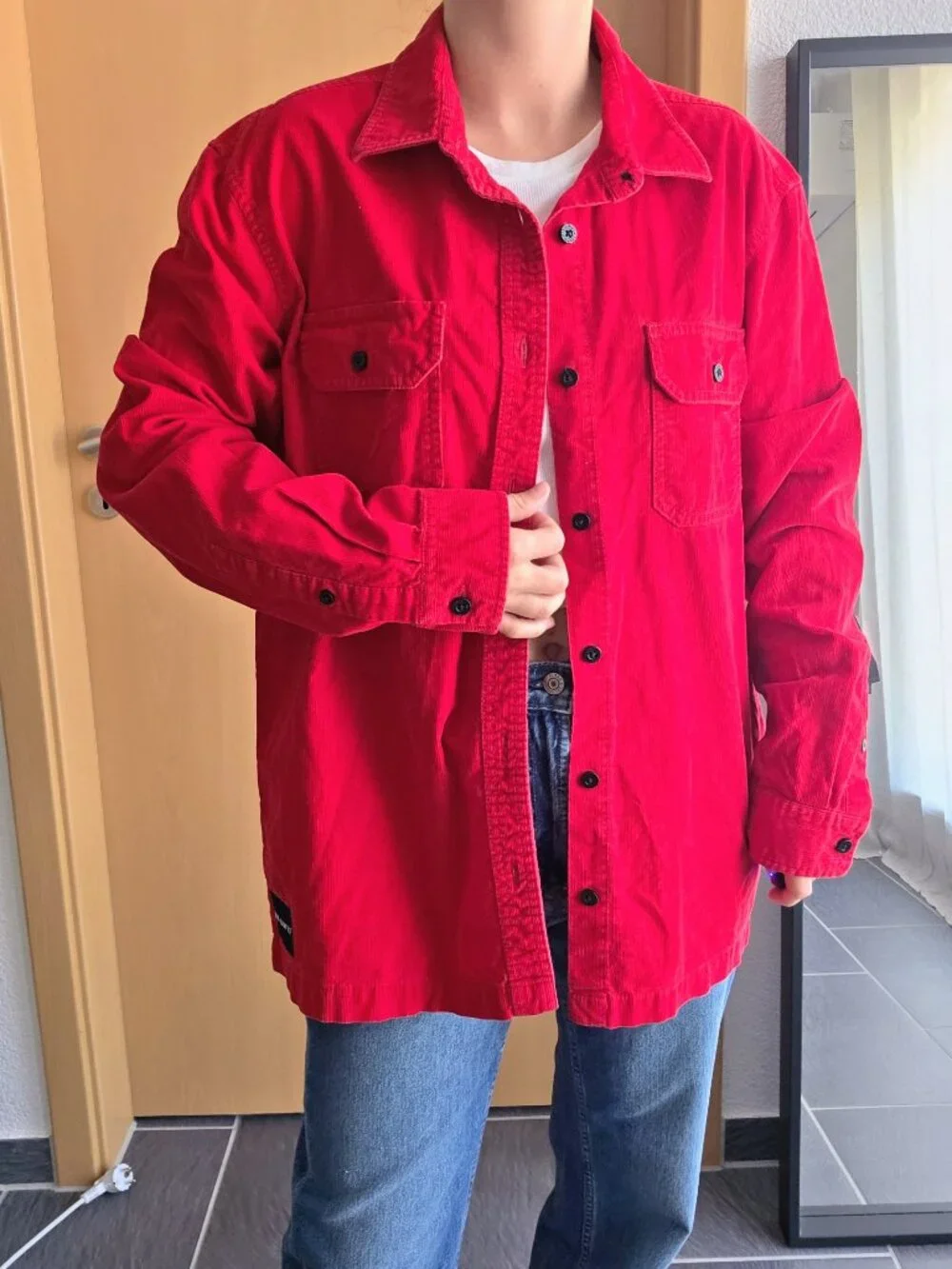 Calvin Klein Jeans Red Corduroy Button Down Shirt Jacket Shacket - Large
